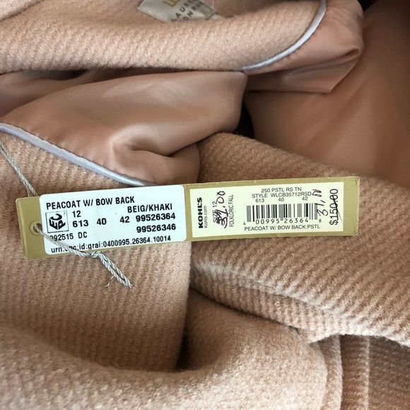 LC Lauren Conrad Blush Pink Bow Back Lined Peacoat Wool Blend NWT - Picture 12 of 15